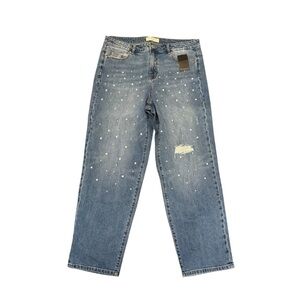 Eloquii Plus Size14 Jeans Distressed Rhinestone High Rise Straight Stretchy